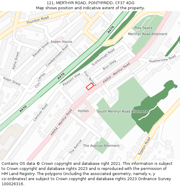 121, MERTHYR ROAD, PONTYPRIDD, CF37 4DG: Location map and indicative extent of plot