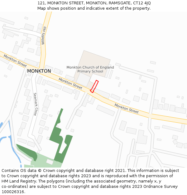 121, MONKTON STREET, MONKTON, RAMSGATE, CT12 4JQ: Location map and indicative extent of plot