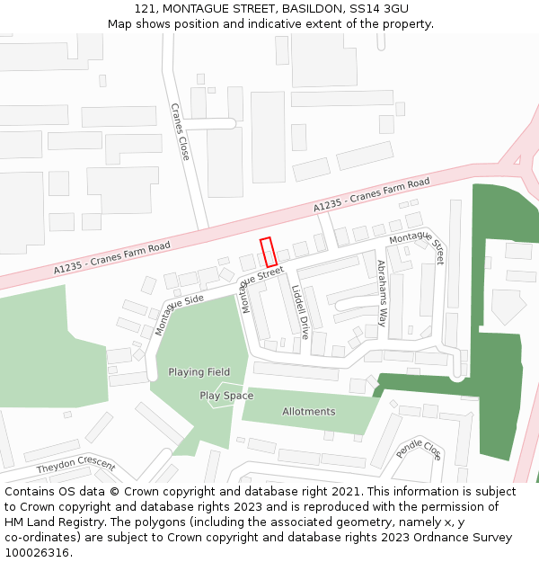 121, MONTAGUE STREET, BASILDON, SS14 3GU: Location map and indicative extent of plot