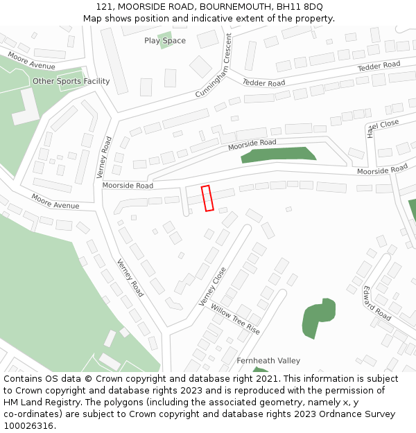 121, MOORSIDE ROAD, BOURNEMOUTH, BH11 8DQ: Location map and indicative extent of plot