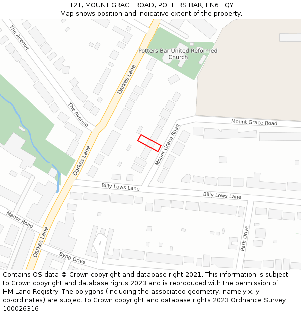 121, MOUNT GRACE ROAD, POTTERS BAR, EN6 1QY: Location map and indicative extent of plot