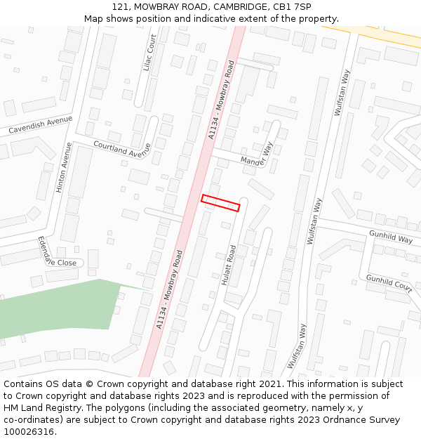 121, MOWBRAY ROAD, CAMBRIDGE, CB1 7SP: Location map and indicative extent of plot