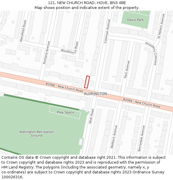 121, NEW CHURCH ROAD, HOVE, BN3 4BE: Location map and indicative extent of plot