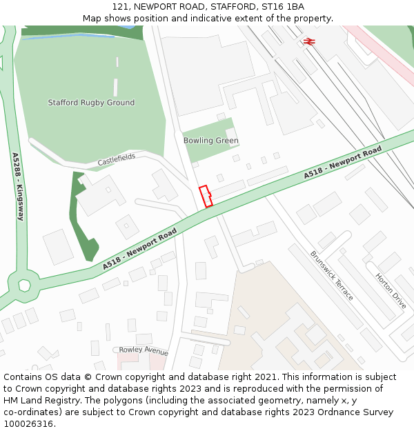 121, NEWPORT ROAD, STAFFORD, ST16 1BA: Location map and indicative extent of plot