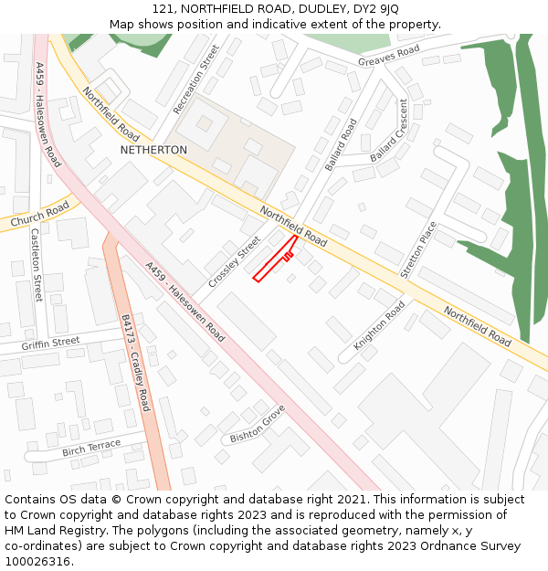 121, NORTHFIELD ROAD, DUDLEY, DY2 9JQ: Location map and indicative extent of plot