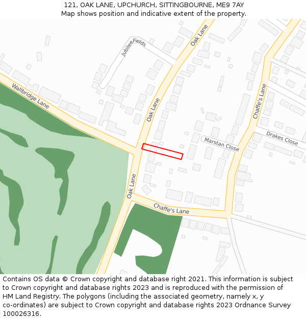 121, OAK LANE, UPCHURCH, SITTINGBOURNE, ME9 7AY: Location map and indicative extent of plot