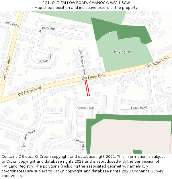 121, OLD FALLOW ROAD, CANNOCK, WS11 5QW: Location map and indicative extent of plot