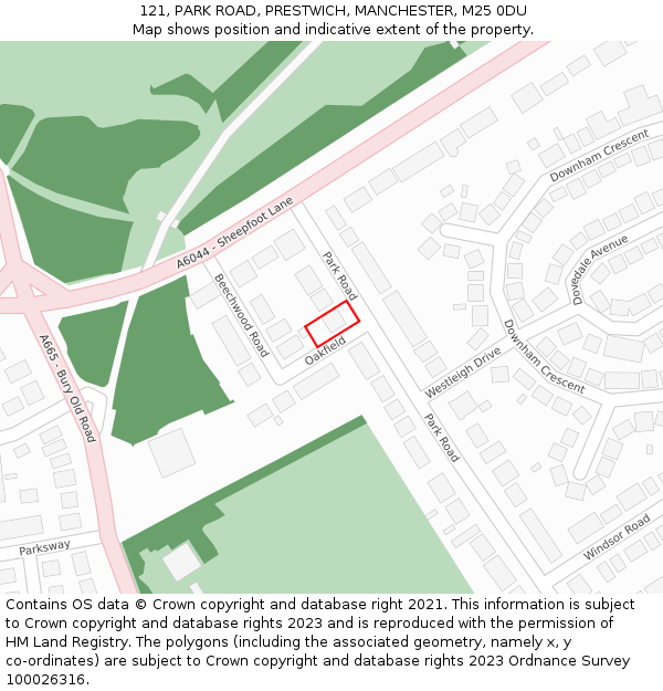 121, PARK ROAD, PRESTWICH, MANCHESTER, M25 0DU: Location map and indicative extent of plot