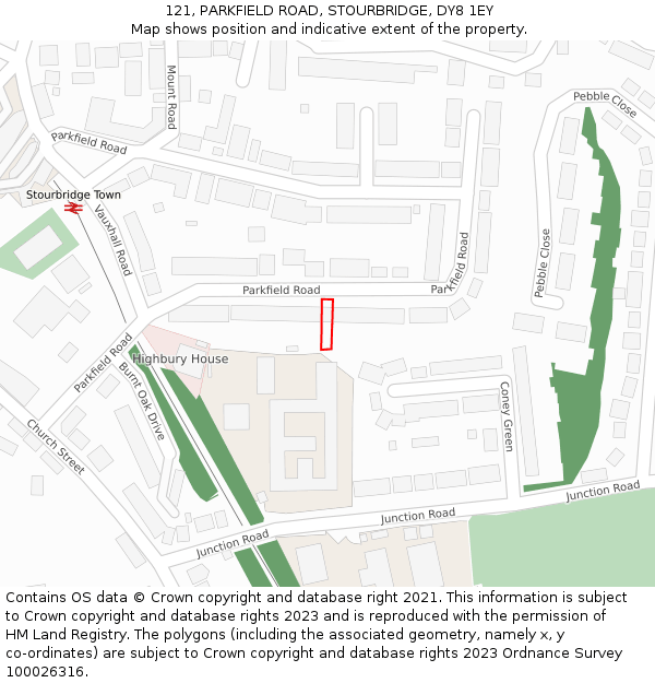 121, PARKFIELD ROAD, STOURBRIDGE, DY8 1EY: Location map and indicative extent of plot