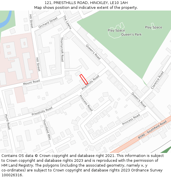 121, PRIESTHILLS ROAD, HINCKLEY, LE10 1AH: Location map and indicative extent of plot