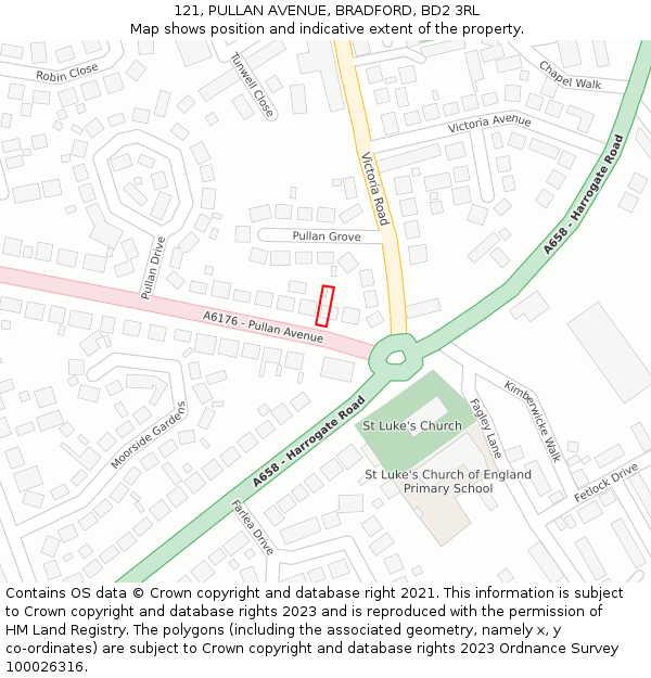 121, PULLAN AVENUE, BRADFORD, BD2 3RL: Location map and indicative extent of plot