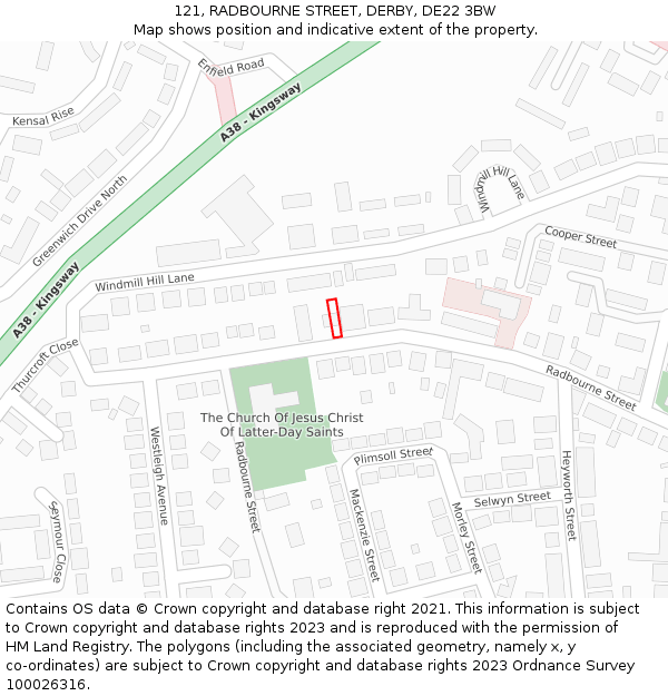 121, RADBOURNE STREET, DERBY, DE22 3BW: Location map and indicative extent of plot