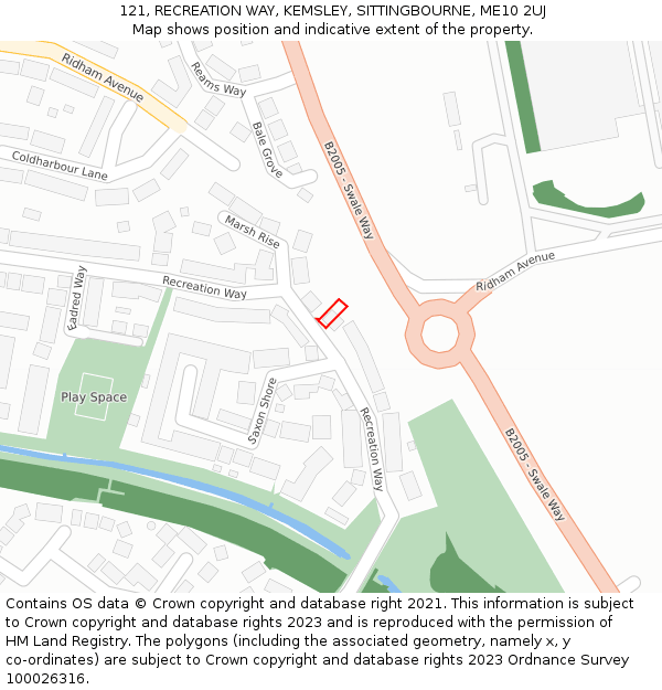 121, RECREATION WAY, KEMSLEY, SITTINGBOURNE, ME10 2UJ: Location map and indicative extent of plot