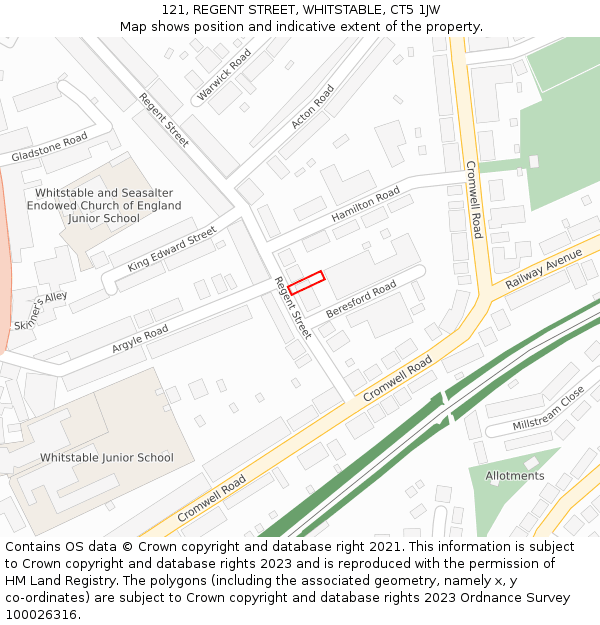 121, REGENT STREET, WHITSTABLE, CT5 1JW: Location map and indicative extent of plot