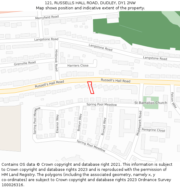 121, RUSSELLS HALL ROAD, DUDLEY, DY1 2NW: Location map and indicative extent of plot