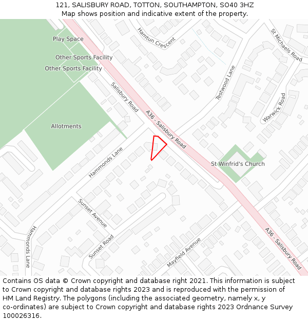 121, SALISBURY ROAD, TOTTON, SOUTHAMPTON, SO40 3HZ: Location map and indicative extent of plot