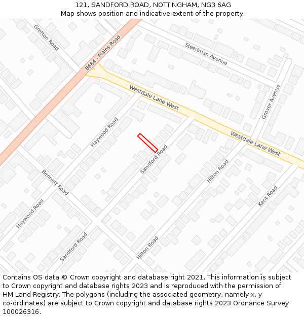 121, SANDFORD ROAD, NOTTINGHAM, NG3 6AG: Location map and indicative extent of plot