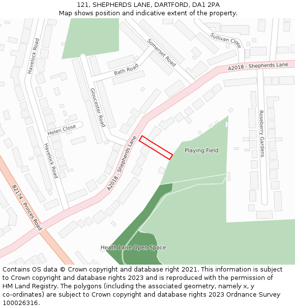 121, SHEPHERDS LANE, DARTFORD, DA1 2PA: Location map and indicative extent of plot