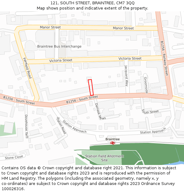 121, SOUTH STREET, BRAINTREE, CM7 3QQ: Location map and indicative extent of plot