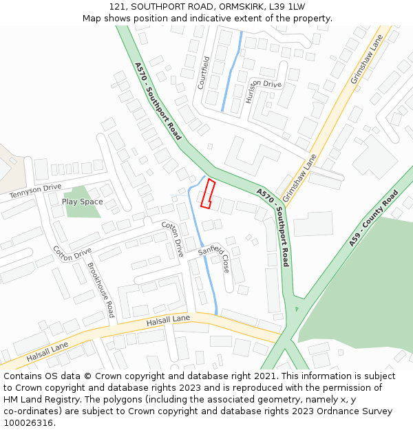 121, SOUTHPORT ROAD, ORMSKIRK, L39 1LW: Location map and indicative extent of plot