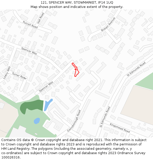 121, SPENCER WAY, STOWMARKET, IP14 1UQ: Location map and indicative extent of plot