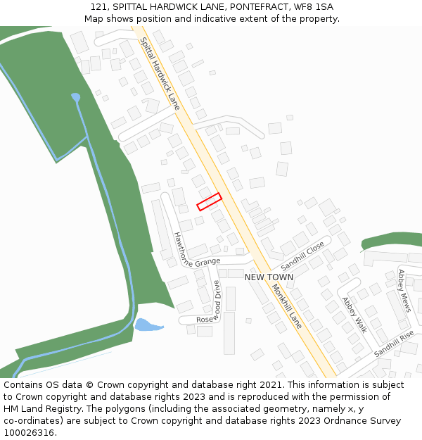 121, SPITTAL HARDWICK LANE, PONTEFRACT, WF8 1SA: Location map and indicative extent of plot