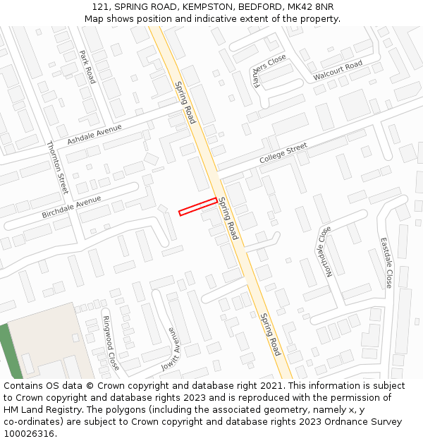 121, SPRING ROAD, KEMPSTON, BEDFORD, MK42 8NR: Location map and indicative extent of plot