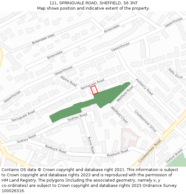 121, SPRINGVALE ROAD, SHEFFIELD, S6 3NT: Location map and indicative extent of plot