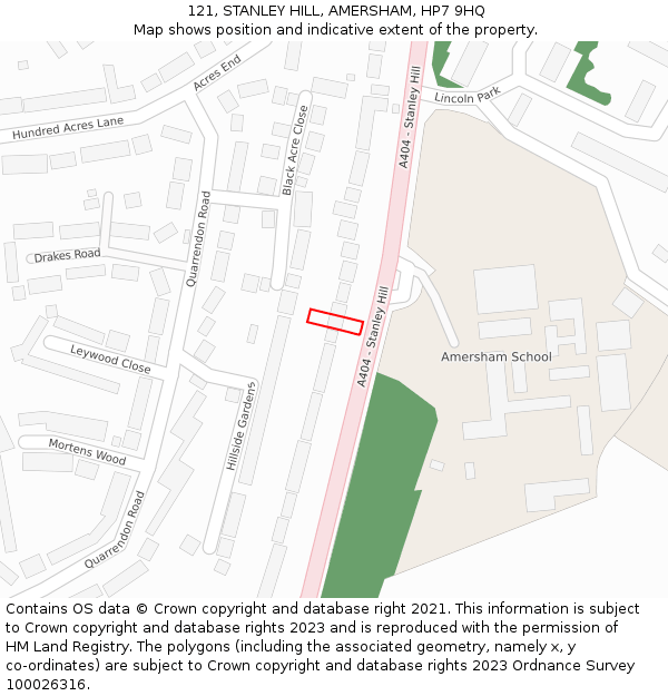 121, STANLEY HILL, AMERSHAM, HP7 9HQ: Location map and indicative extent of plot