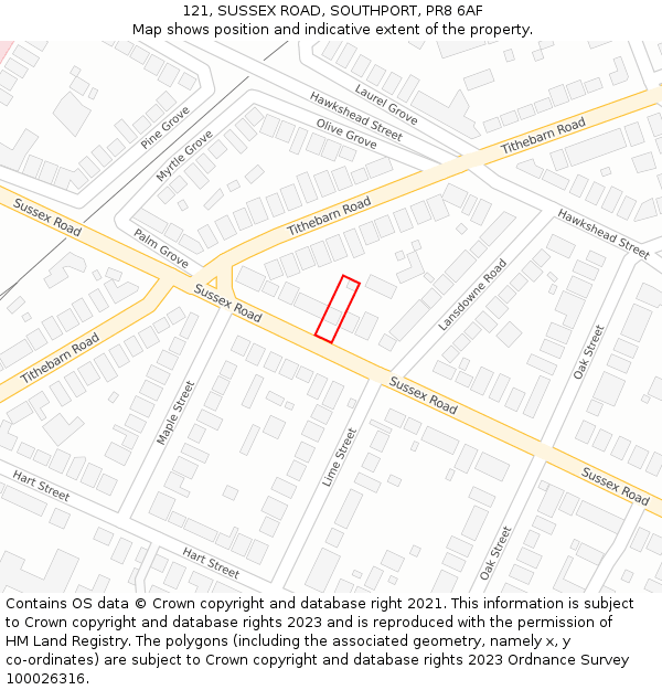 121, SUSSEX ROAD, SOUTHPORT, PR8 6AF: Location map and indicative extent of plot