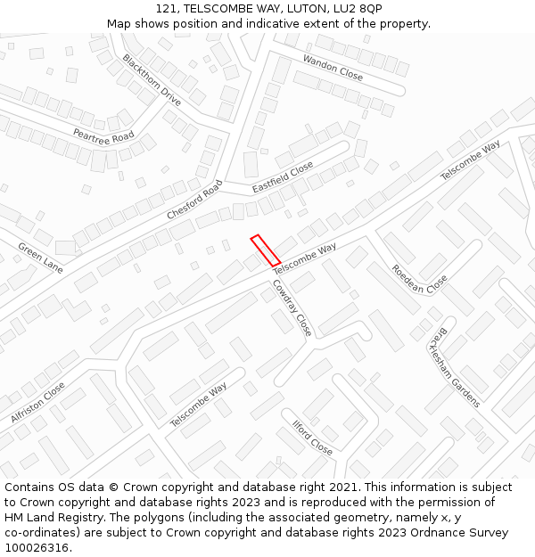 121, TELSCOMBE WAY, LUTON, LU2 8QP: Location map and indicative extent of plot
