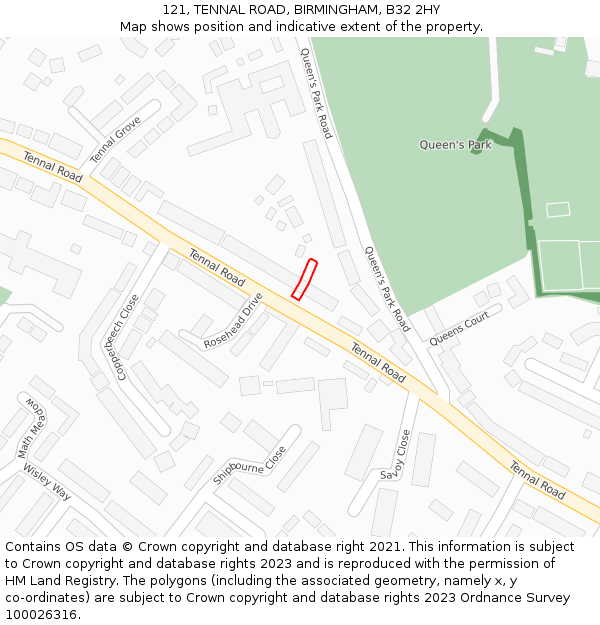 121, TENNAL ROAD, BIRMINGHAM, B32 2HY: Location map and indicative extent of plot