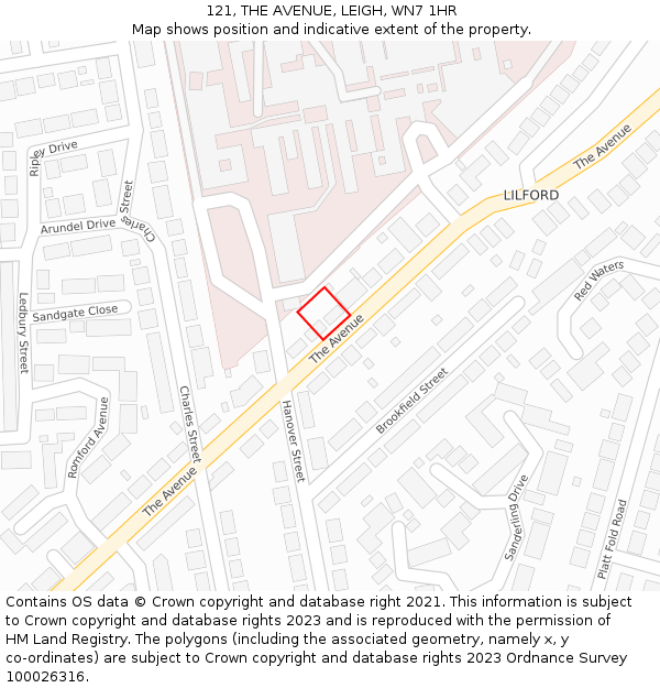 121, THE AVENUE, LEIGH, WN7 1HR: Location map and indicative extent of plot