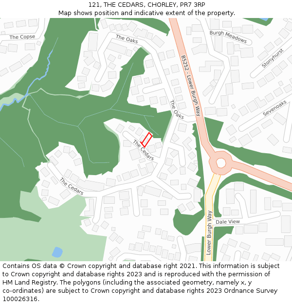121, THE CEDARS, CHORLEY, PR7 3RP: Location map and indicative extent of plot