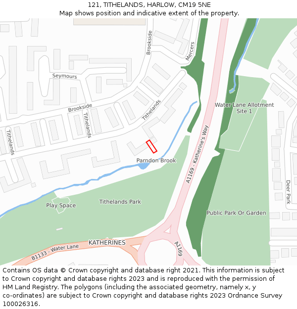 121, TITHELANDS, HARLOW, CM19 5NE: Location map and indicative extent of plot