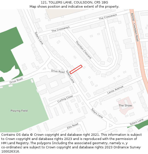 121, TOLLERS LANE, COULSDON, CR5 1BG: Location map and indicative extent of plot