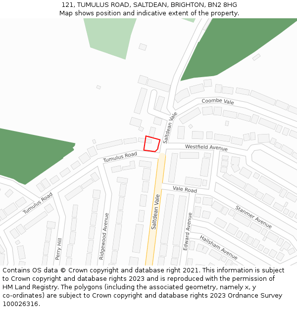 121, TUMULUS ROAD, SALTDEAN, BRIGHTON, BN2 8HG: Location map and indicative extent of plot