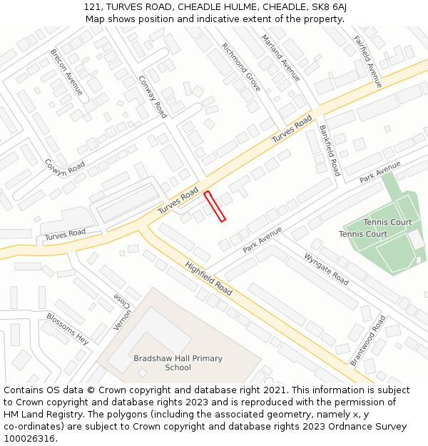 121, TURVES ROAD, CHEADLE HULME, CHEADLE, SK8 6AJ: Location map and indicative extent of plot