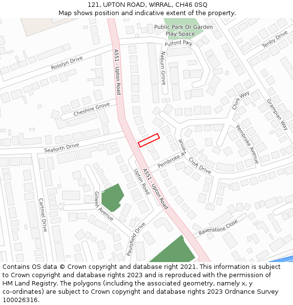 121, UPTON ROAD, WIRRAL, CH46 0SQ: Location map and indicative extent of plot