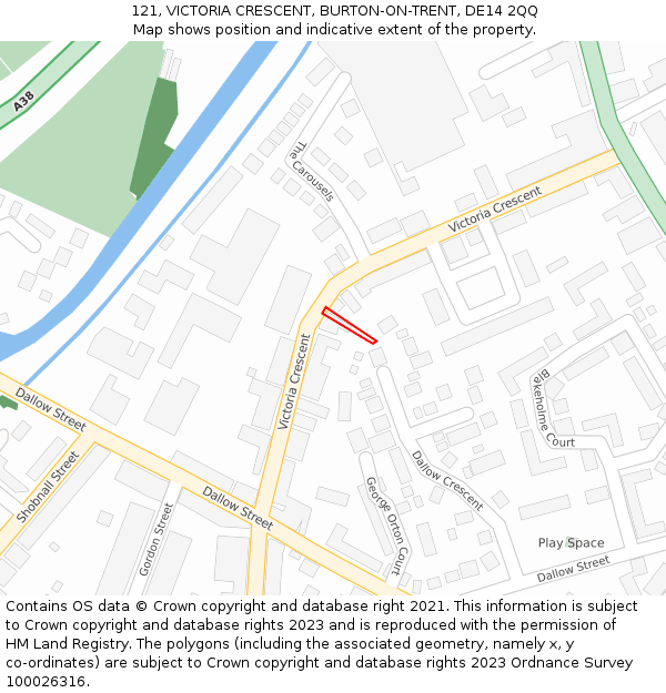 121, VICTORIA CRESCENT, BURTON-ON-TRENT, DE14 2QQ: Location map and indicative extent of plot