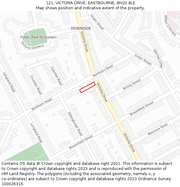 121, VICTORIA DRIVE, EASTBOURNE, BN20 8LE: Location map and indicative extent of plot