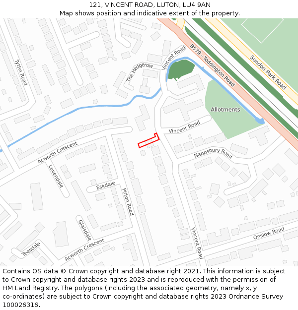 121, VINCENT ROAD, LUTON, LU4 9AN: Location map and indicative extent of plot