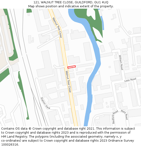 121, WALNUT TREE CLOSE, GUILDFORD, GU1 4UQ: Location map and indicative extent of plot