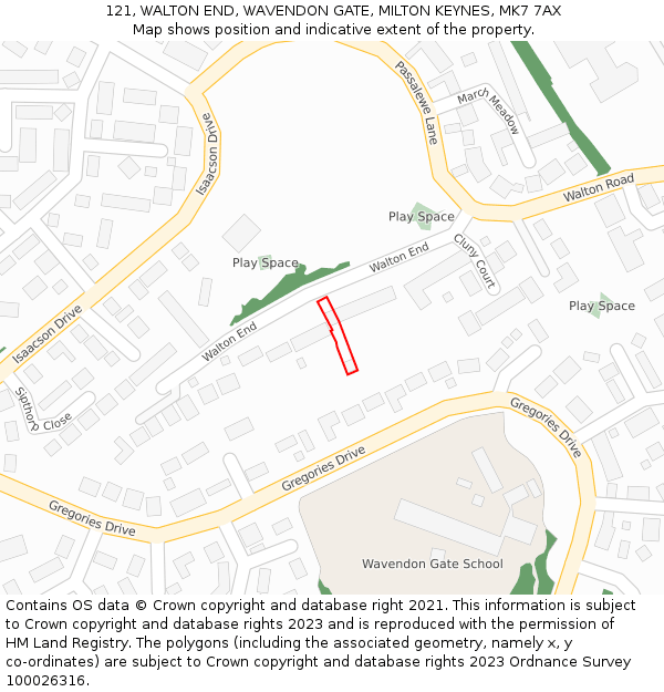 121, WALTON END, WAVENDON GATE, MILTON KEYNES, MK7 7AX: Location map and indicative extent of plot