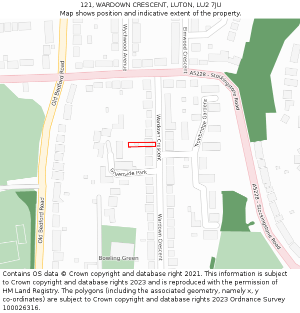 121, WARDOWN CRESCENT, LUTON, LU2 7JU: Location map and indicative extent of plot