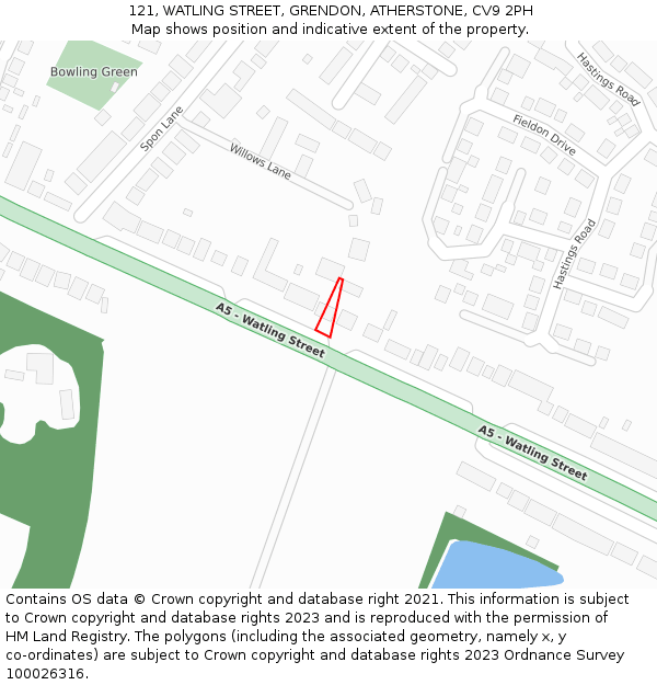 121, WATLING STREET, GRENDON, ATHERSTONE, CV9 2PH: Location map and indicative extent of plot