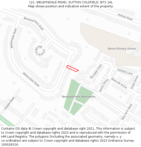 121, WELWYNDALE ROAD, SUTTON COLDFIELD, B72 1AL: Location map and indicative extent of plot