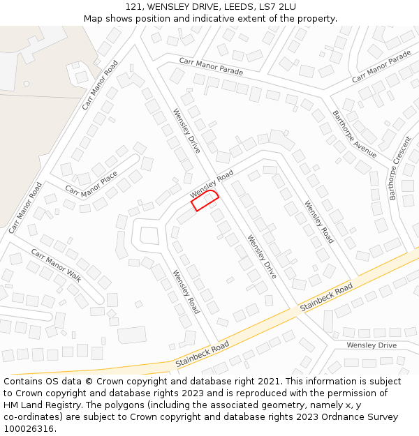 121, WENSLEY DRIVE, LEEDS, LS7 2LU: Location map and indicative extent of plot