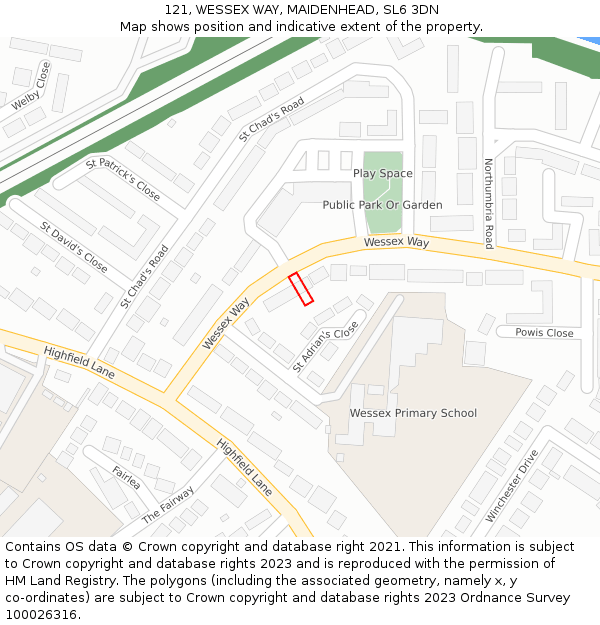 121, WESSEX WAY, MAIDENHEAD, SL6 3DN: Location map and indicative extent of plot