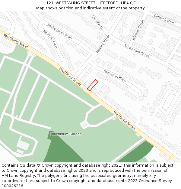 121, WESTFALING STREET, HEREFORD, HR4 0JE: Location map and indicative extent of plot